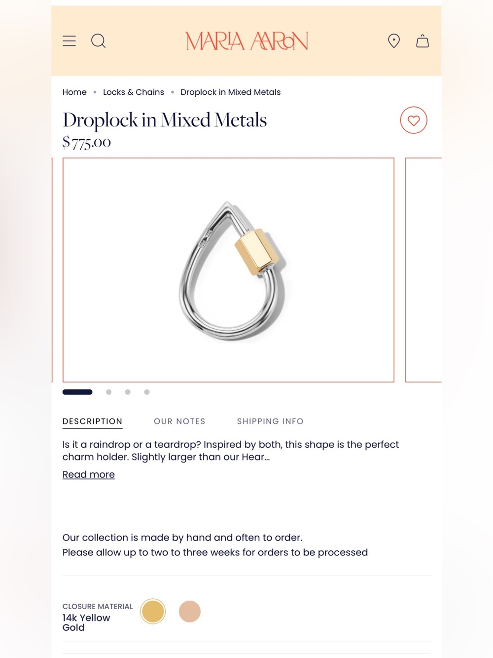 Marla Aaron Droplock in Mixed Metals — Silver & Gold Drop Lock